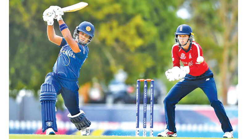 Sri Lanka Women’s captain Chamari Atapattu drives for runs during her innings of 78 not out against England Women in an ICC Women’s T20 World Cup warm-up match played at Adelaide on Tuesday.
