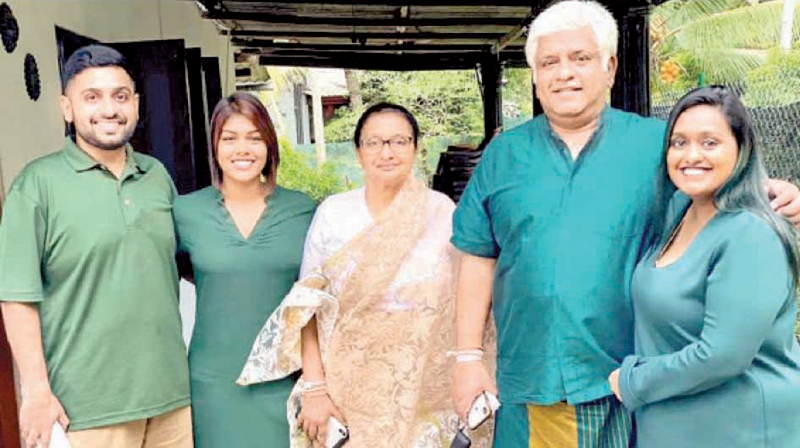 Ranatunga family - (from left) son Dhyan, daughter-in-law Denushka, wife Samadara, Arjuna and daughter Thiyangie