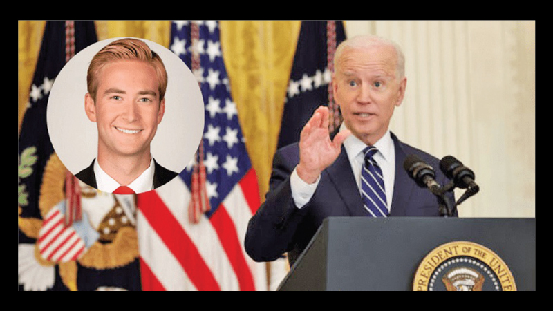 US President Joe Biden speaking to Peter Doocy (Inset)