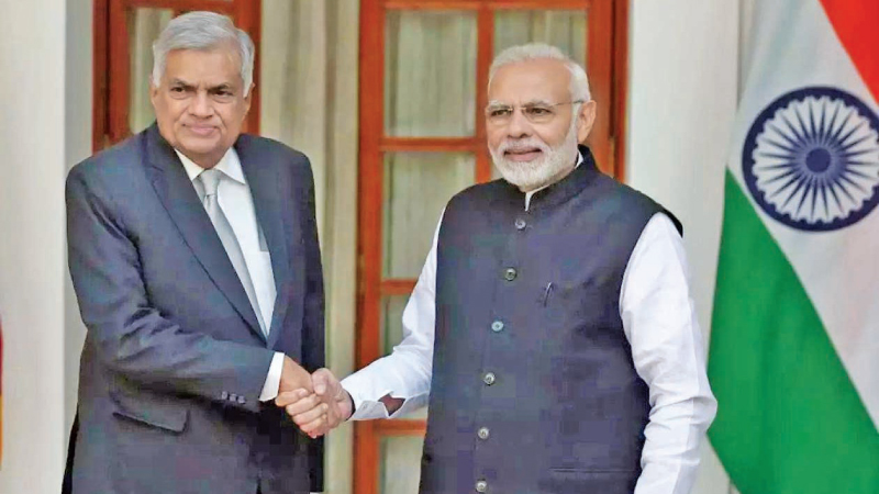 Prime Minister Ranil Wickremesinghe with Indian Prime Minister Narendra Modi