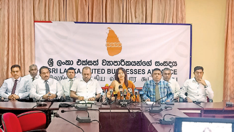 The Sri Lanka Business Alliance members at the press conference yesterday. Picture by Shirajiv Sirimane