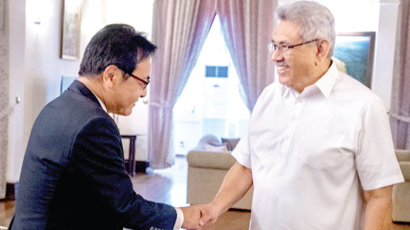 Japanese Ambassador to Sri Lanka Mizukoshi Hideaki met President Gotabaya Rajapaksa at the President’s House in Colombo, yesterday. Picture courtesy President’s Media Division