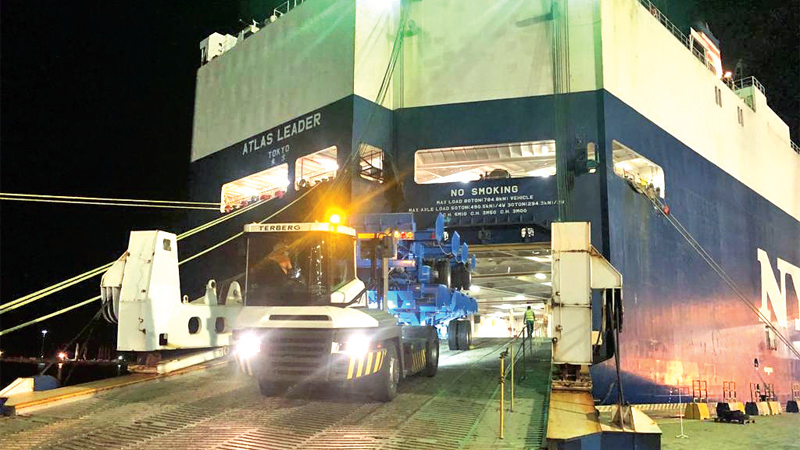 The trailers being loaded onto the RORO vessel ‘Atlas Leader’ for export 