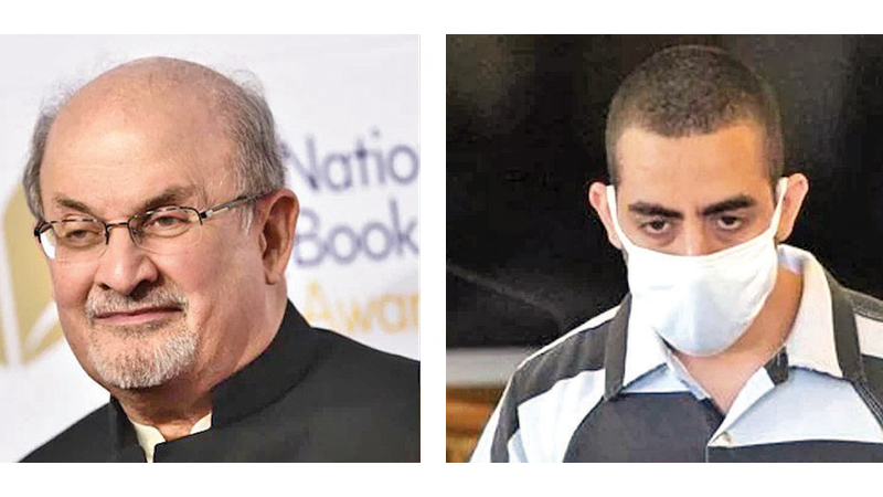 Author Salman Rushdie (L) and his attacker Hadi Matar