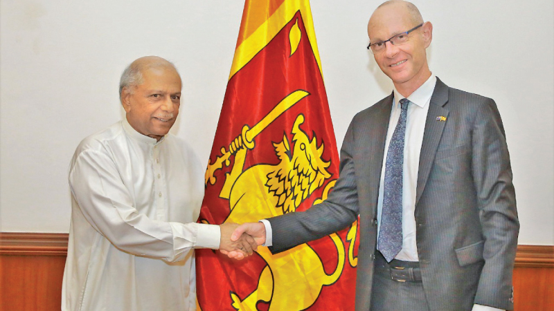Prime Minister Dinesh Gunawardena with Australian High Commissioner Paul Stephens, at the Prime Minister’s Office yesterday. 