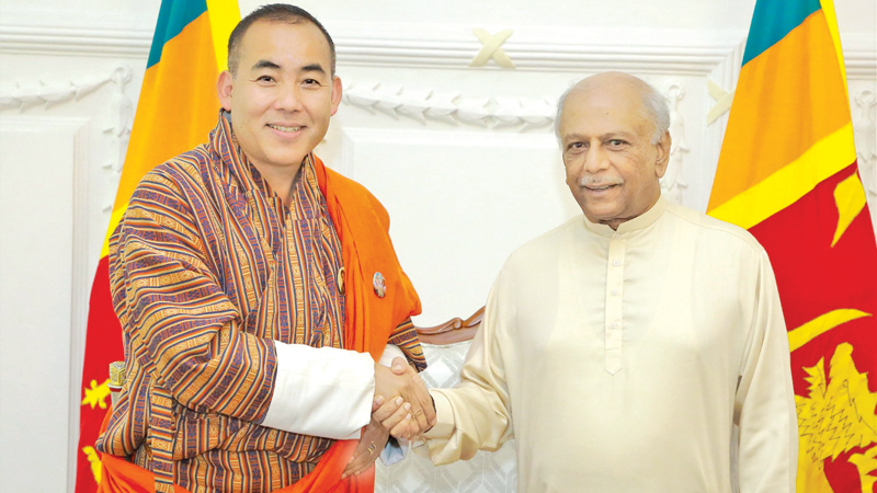 Prime Minister Dinesh Gunawardena with Bhutan Education and Skills Development Minister Jai Bir Rai. 