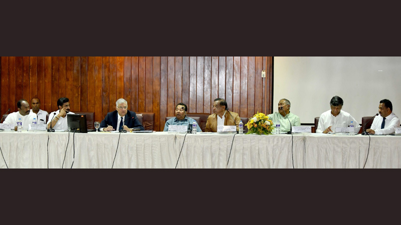 President Ranil Wickremesinghe chairing a discussion held at the Nuwara Eliya District Secretariat yesterday.