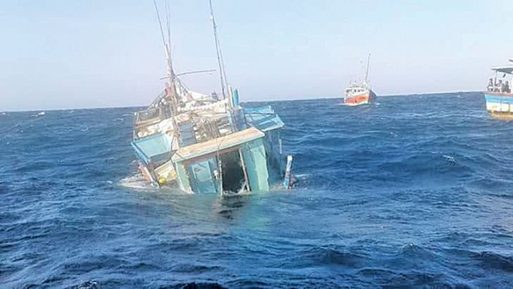 The ill-fated boat, Faik 2, sinking after the collision. Picture by Lunama Group corr.     