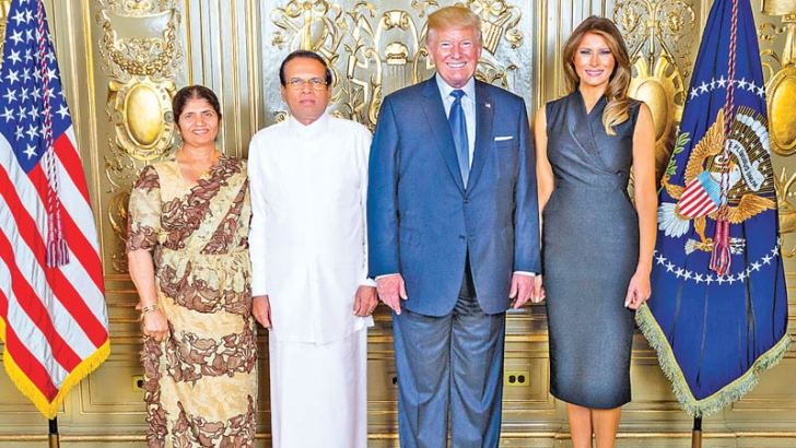 President Maithripala Sirisena who attended the luncheon hosted by US President Donald Trump and First Lady Melania Trump, for Heads of States attending the 72nd UN General Assembly. President Sirisena and First Lady Jayanthi Sirisena had cordial discussions with the US President and First Lady and posed for a photograph with them.