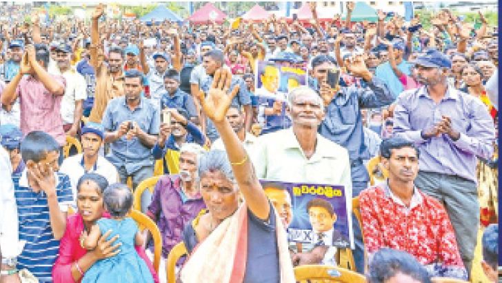 President Maithripala Sirisena addressing large crowds at an election rally held in Thalawakelle yesterday.Pictures by President's Media Division 