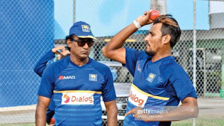 Sri Lanka fast bowling coach Rumesh Ratnayake with Suranga Lakmal.