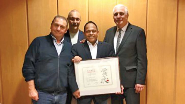 Shihan Athula after receiving the ‘Award of Honour’ from the German federation     