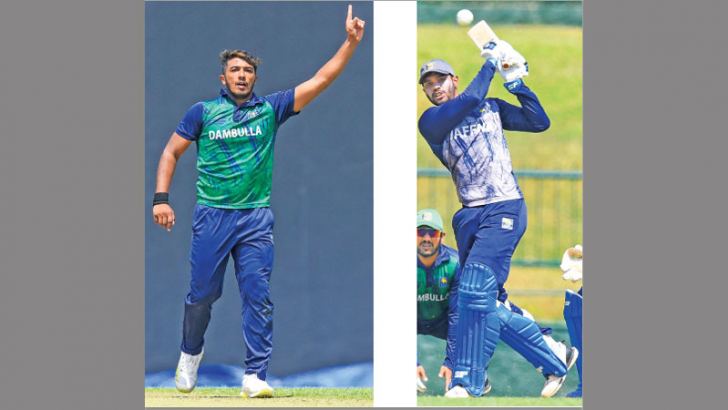 left:- Lahiru Samarakoon top of the bowling with 13 wickets, Right :-Dhananjaya de Silva  with 273 runs (Pic courtesy SLC) 