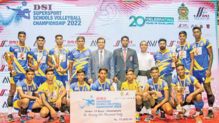 St. Joseph Vaz College Wennappuwa under 19 volleyball team were the Champions of the All Island DSI Volleyball Tournament held recently. The team posed for a photograph with the officials just after the finals. (Picture by Dilwin Mendis Moratuwa Sports Special Correspondent).  
