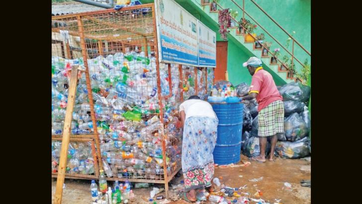 The bottles collected at the Maskeliya recycling center.