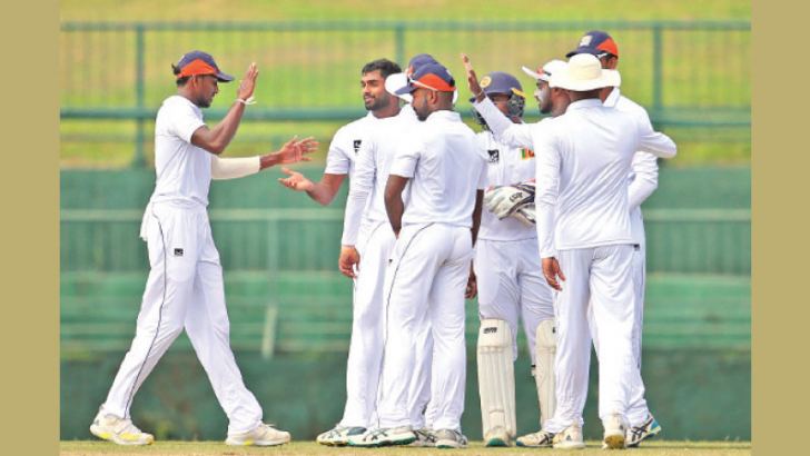Sri Lanka ‘A’ players celebrating a wicket (pix courtesy SLC)