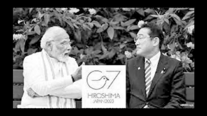 Japanese PM Fumio Kishida with Prime Minister Narendra Modi at G7 leaders’ summit in Hiroshima city Japan which is the first visit to the Japanese city by an Indian Prime Minister since India conducted nuclear tests in Pokhran in 1974.   